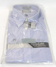 Stafford Executive 17-35 Pinpoint Oxford Long Sleeve Dress Shirt Blue New 