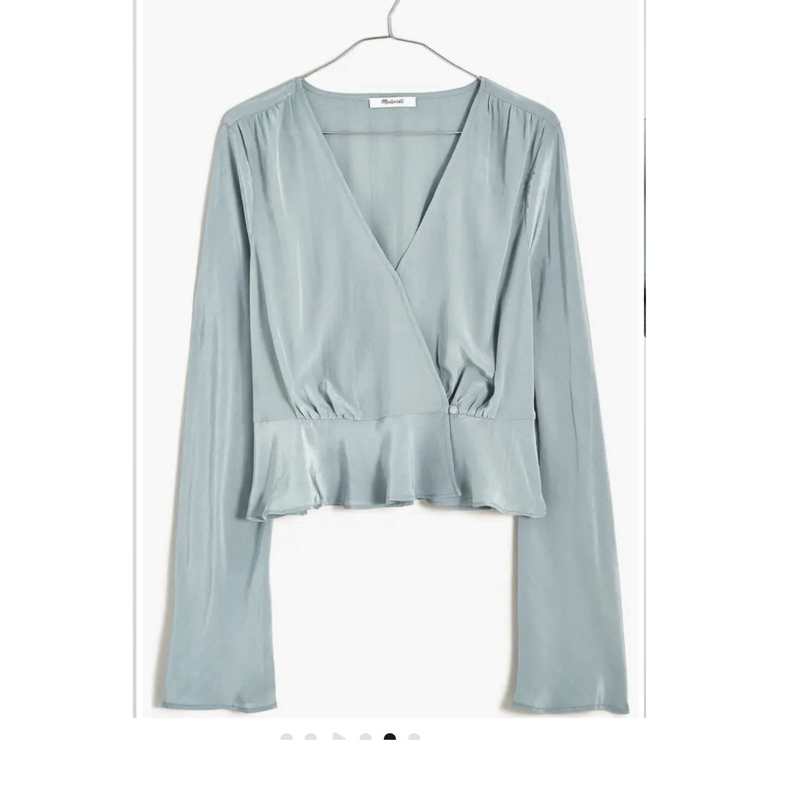 Madewell Gray blue Ruffle V-Neck Long Sleeve Blouse Women Regular Size S