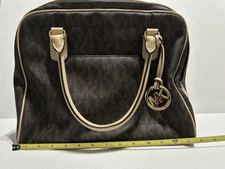 Michael Kors Brown Signature PVC Top Handle Satchel Bag Gold | Real Real Authent