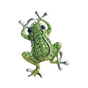 Authentic Rhinestone Frog Brooches Gold Plated Animal Frog Lapel Pin For Sweater Hat Dr...