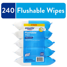 Equate Flushable Wipes, Fresh Scent, 5 packs of 48 wipes, 240 wipes total ,USA
