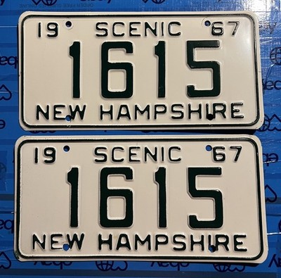 LICENSE PLATE PLATEs  New Hampshire Four Digit Scenic 1615 1967 Pair ￼