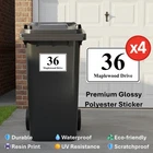 4 x Glossy Polyester Wheelie Bin Stickers Numbers Personalised House Bin Number