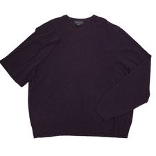 Bloomingdales Cashmere Sweater Mens 2XL Raisin Burgundy V-Neck Pullover
