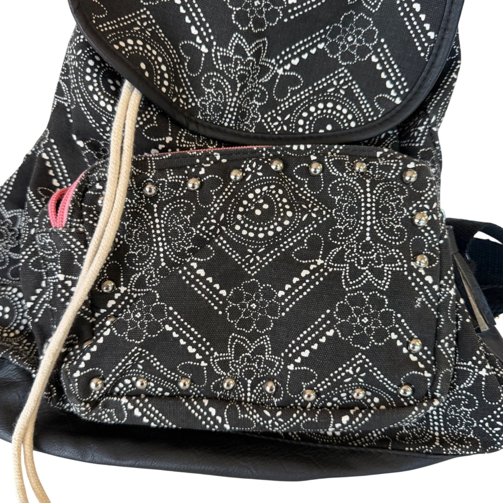 Candie's Canvas Drawstring Backpack Black Floral … - image 2