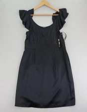 Gianni Bini Dress Womens 10 Black Silk Andie Flutter Sleeve Pleated Cocktail NWT