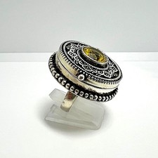 Vintage-Giftring 925er Silber mit Zitrin-Kristall & Geheimfach EU 60 / US 9