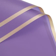 Gold Edge Flower Wrapping Paper Deep Purple 22.8"x22.8" Waterproof 20 Pcs