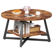 Round Coffee Table, Small Circle Coffee Table with Storage, Modern Wood Round...