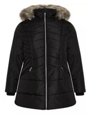 Evans Nwt 14/16 Black Faux Fur Puffer Women's Winter Coat