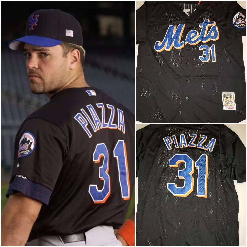 Throwback Mike Piazza New York METS #31 Black Mens XL Baseball