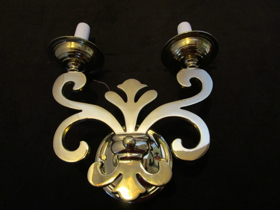 "Aplique de pared candelabro vintage 2 luces latón Italia importaciones mundiales 11"" T" Foto 2 de 4