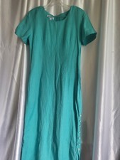Vtg David Brooks Woman Dress Size 6 Green Short Sleeves Slit Sides W/Buttons