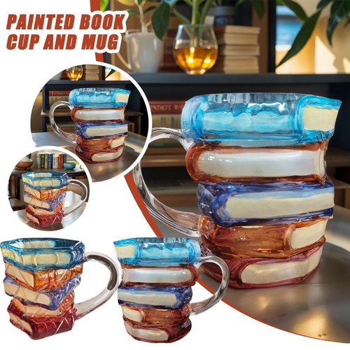 Bemalte Buchtasse, Neuheit, 3D bemalte Bücher, Kaffeetasse, einzigartige Ta f4h/