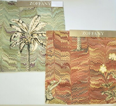 (2) ZOFFANY Fabric Remnants - JAIPUR - MARBELED -100% Linen -  11 1/2'' sq - $453