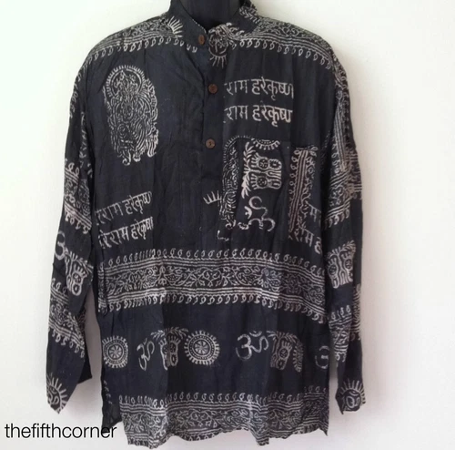 S-5XL UNISEX Hare Rama Om Hindu Yoga Prayer T Shirt Kurta Top Hippie Handmade