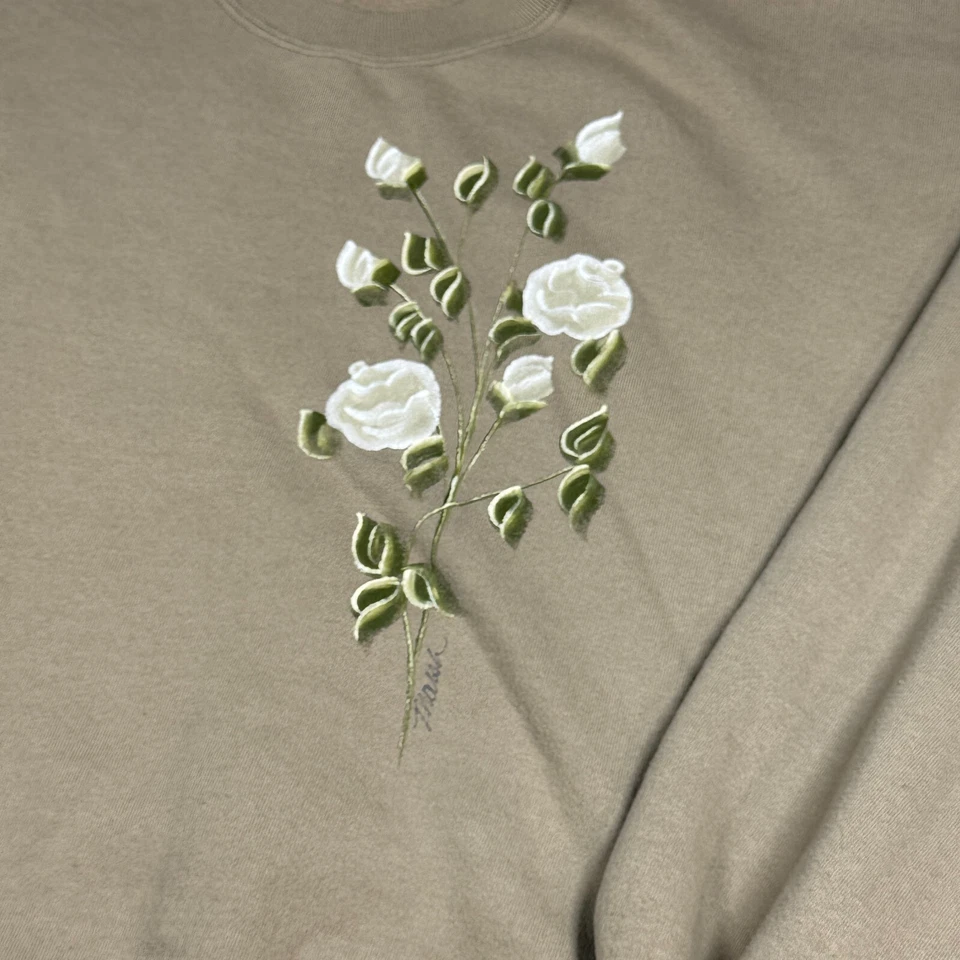 Sudadera Vintage Jerzees Super Sweats 2X Beige Tostado Floral Cottagecore Abuela Foto 3 de 4