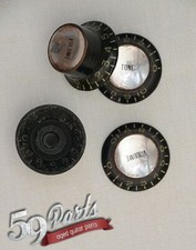 4 AGED RELIC GIBSON REFLECTOR KNOBS BLACK SILVER LES PAUL US SIZE 59 PARTS