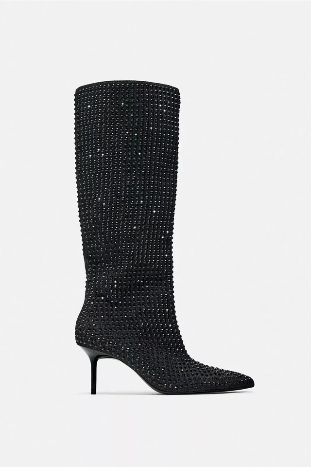 Botas de mezclilla Zara con tacón de estrás talla US 7,5/EUR 38 Foto 3 de 4