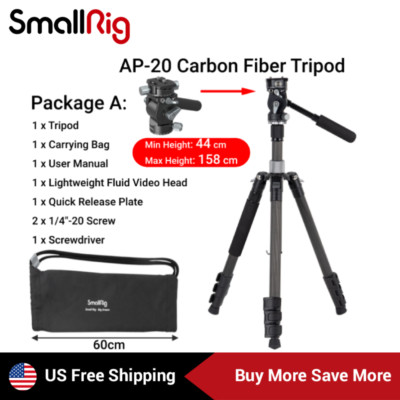 SmallRig Arca-Swiss Lightweight Carbon Fiber Tripod AP-20+Fluid Video ...