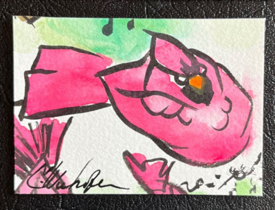 ACEO Original Watercolor Painting, Crazy Cardinal IV C28