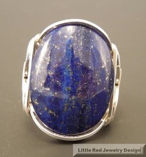 Handcrafted Sterling Silver Large Lapis Lazuli Wire Wrapped Ring
