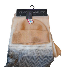 Vince Camuto Scarf and Beanie Set New Tan Beanie W/Gray Scarf