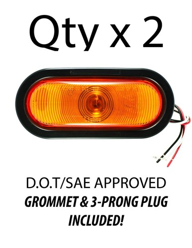 10 Feux Clignotants Ambre Ovales 6,5" - 24 LEDs, Avec Joint Et Pigtail, Pour Camion, Remorque, Utilitaire