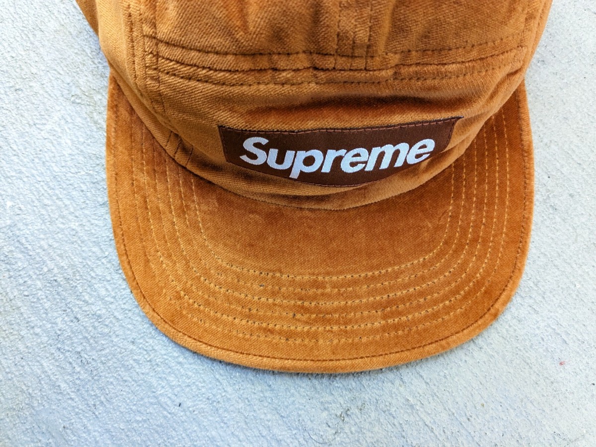 Supreme Velvet Camp Cap Hat Brown FW18 5-Panel BOGO Box Logo