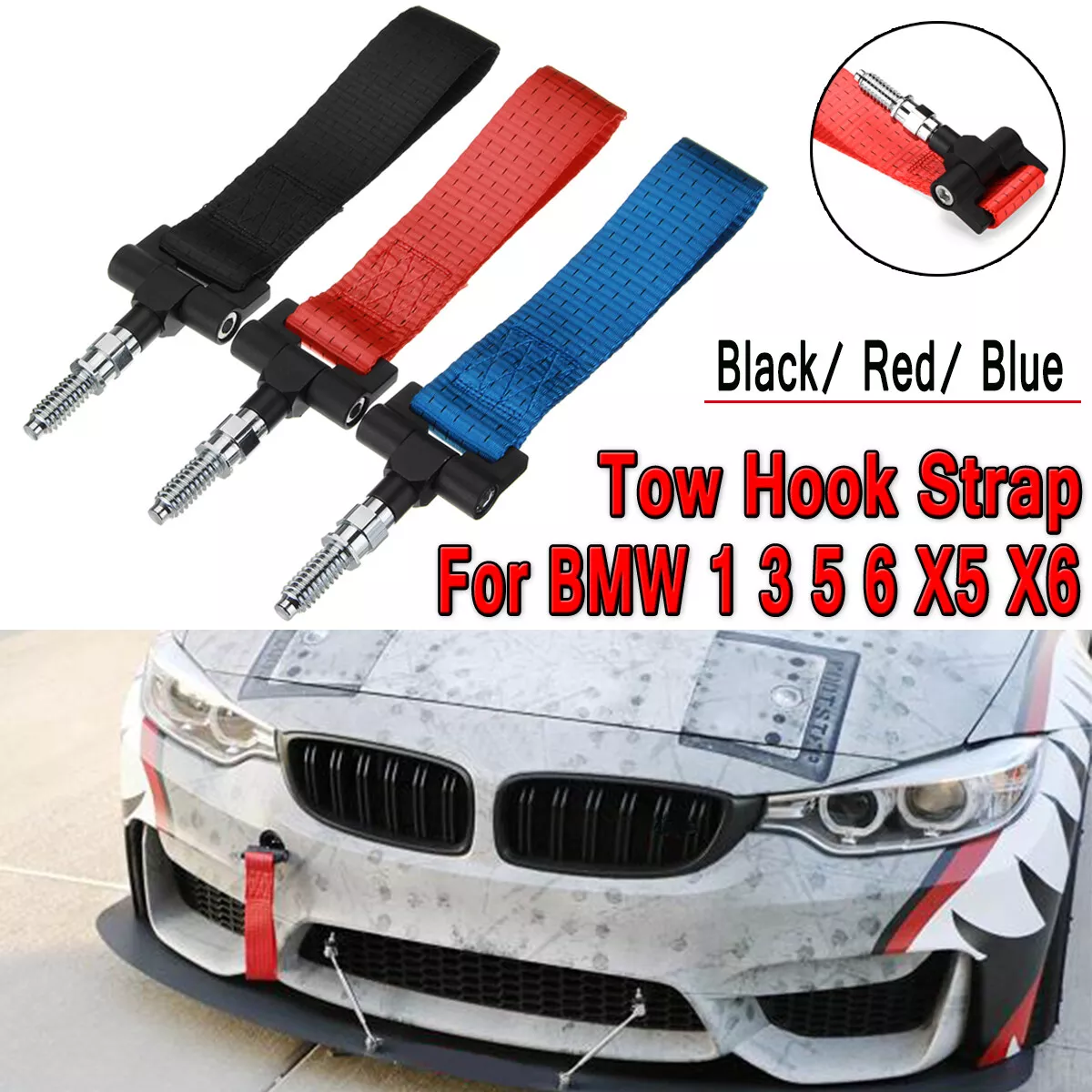 Front Racing Car Tow Towing Strap Belt Rope Bumper Hook For BMW 1 3 5 6 X5  X6 Z3