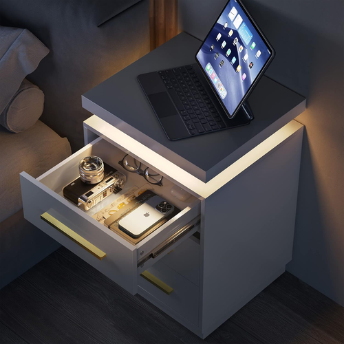 LED Nightstands Set of 2, Bedside Table with 3 Drawers & LED Lights Bedroom Furn - Picture 7 of 8