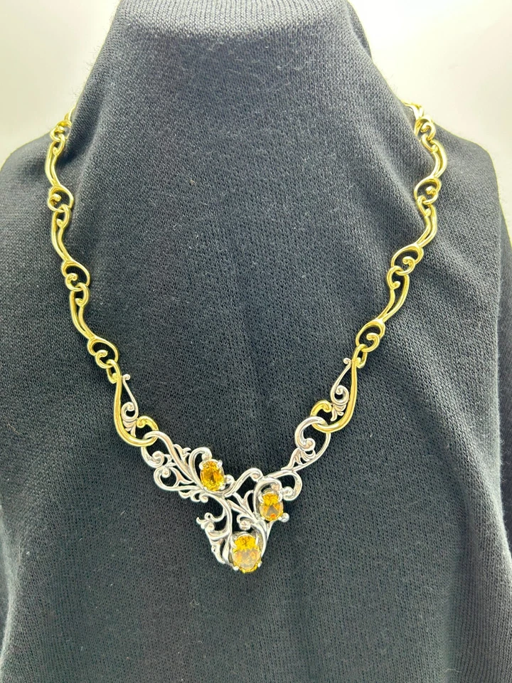 Colar Carolyn Pollack Vintage Prata Esterlina e Latão 8 CWT Citrino 19" - Imagem 3 de 4
