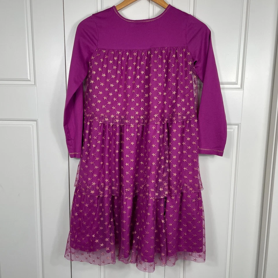 Hanna Andersson 150 US 12 Purple Gold Stars Tulle Layered Twirl Tiered Dress - Image 2 of 4