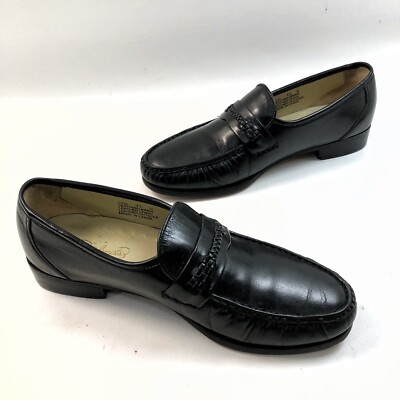 Diplomats Mens Sz 7.5 D Slip On  Loafers Dress Black Leather Apron Toe