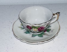 Vintage Pink  Gold Rose Rosebud Teacup Saucer Miniature 21