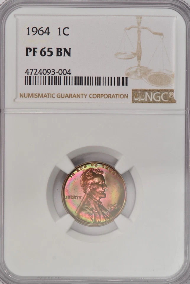 1964 TONED Lincoln Memorial Cent Proof NGC PF 65 BN PR65BN Rainbow Toning 1C - Image 2 of 3