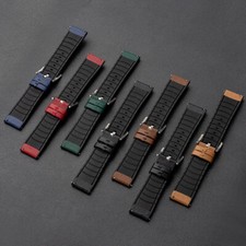 Waterproof Leather Watch Strap 22mm for Huawei Samsung Belt Silicone Band