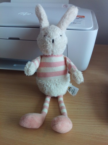 LITTLE JELLYCAT PINK STRIPPED BUNNIE SOFT TOY WITH CHIME 13".