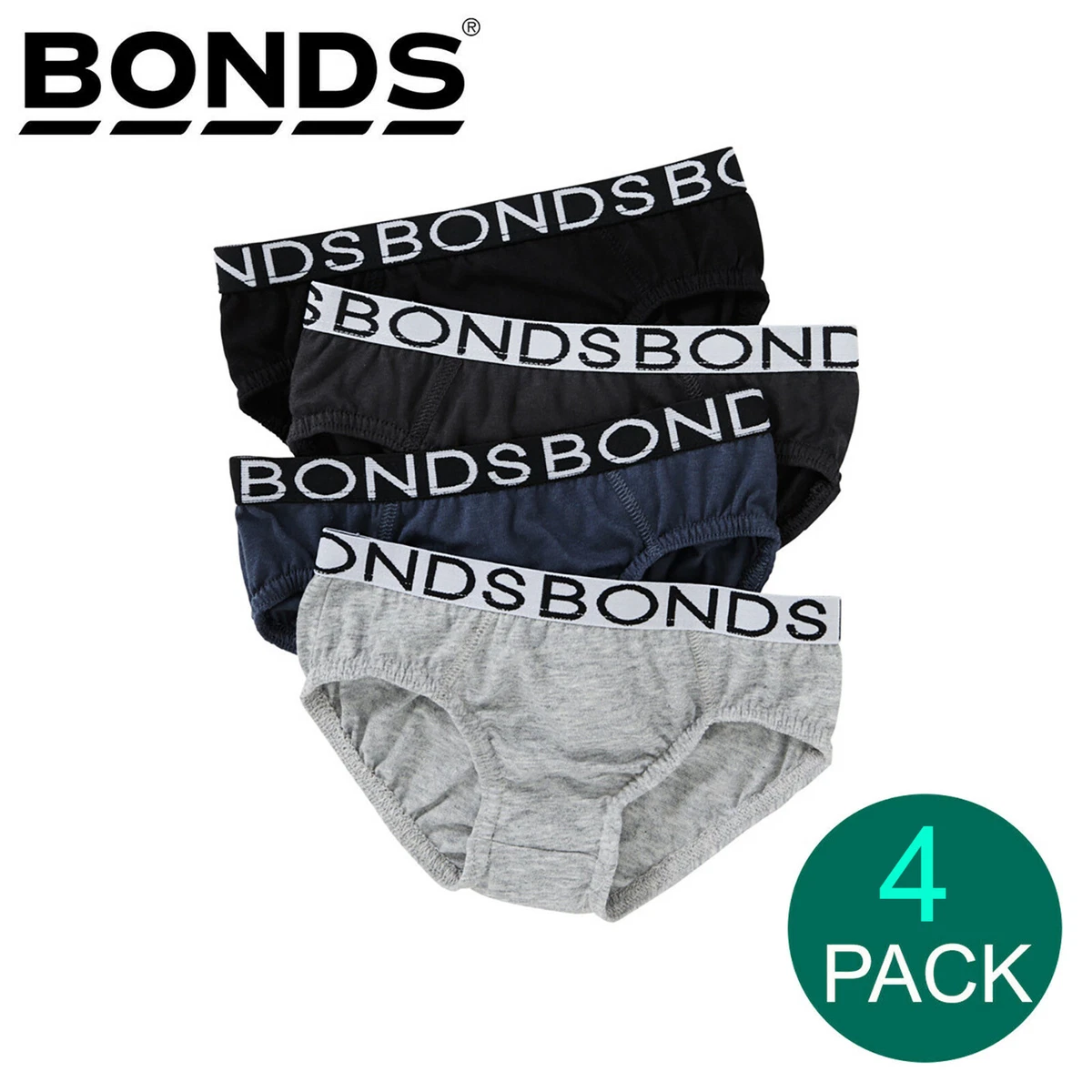 4 Pack Bonds Boys Male Kids Plain Undies Underwear Brief Jock Size 2-14  UZW14A