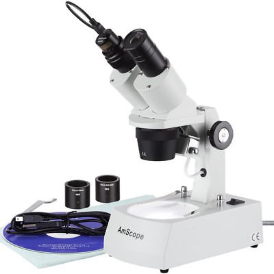 AmScope 10X-20X-30X-60X Stereo Microscope with 1.0MP USB Camera