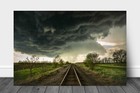 Metal Print Thunderstorm Wall Art - Railroad Tracks Leading to Storm in Kansas