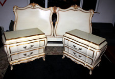 Karges French Provincial Louis XV  King Headboard & Bombe Nightstand Side Tables