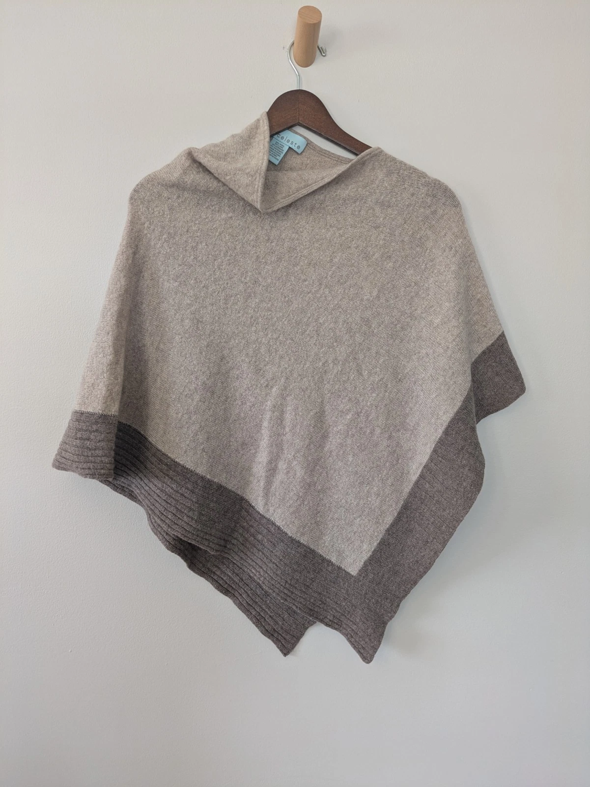 Celeste Womens Wool Cashmere Poncho One Size Tan Brown Shawl Quiet Luxury