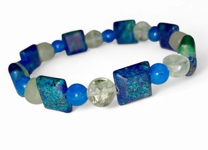 10mm CHRYSOCOLLA, FLUORITE & BLUE JASPER Natural Gemstone Bracelet | 7.5” UNISEX