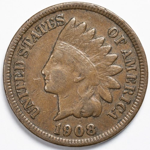 1908 Indian Head Penny Cent Very Fine (VF)