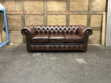 Chesterfield Three Seater Antique Brown Leather Sofa