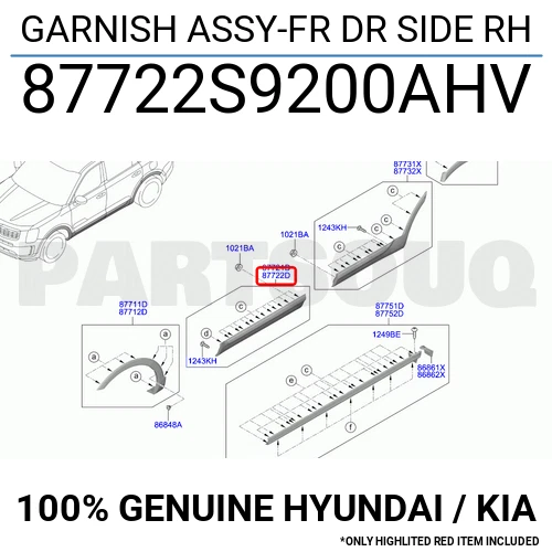 87722S9200AHV Genuine Hyundai / KIA GARNISH ASSY-FR DR SIDE RH