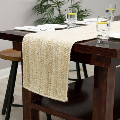 Unique Loom Braided Jute Collection Area Rug - Dhaka 1 2 X 8 Table Runner White