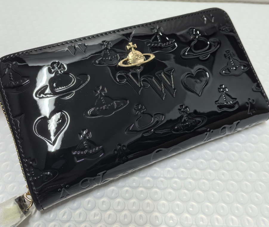 Vivienne Westwood Long Wallet Round Zipper Leather Bright Black