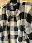 Women Sherpa Jacket Open Snap Front Fleece Plaid Shacket Soft Black & Cream XXL — photo 7